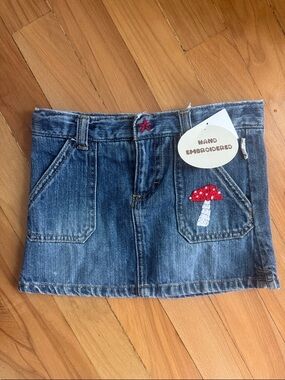 OshKosh B'gosh Denim Skirt with Red & White Mushroom Embroidery